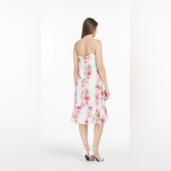 Hawii Hangover Mermaid Ruffle Dress Pink Hibiscus Flamingo Vine White Small - Picture 3 of 10